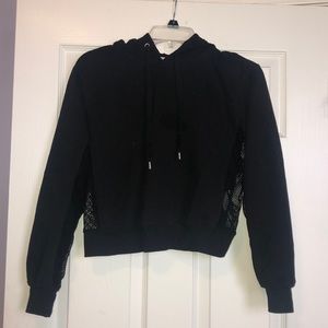 Mesh Detail Cropped Hoodie